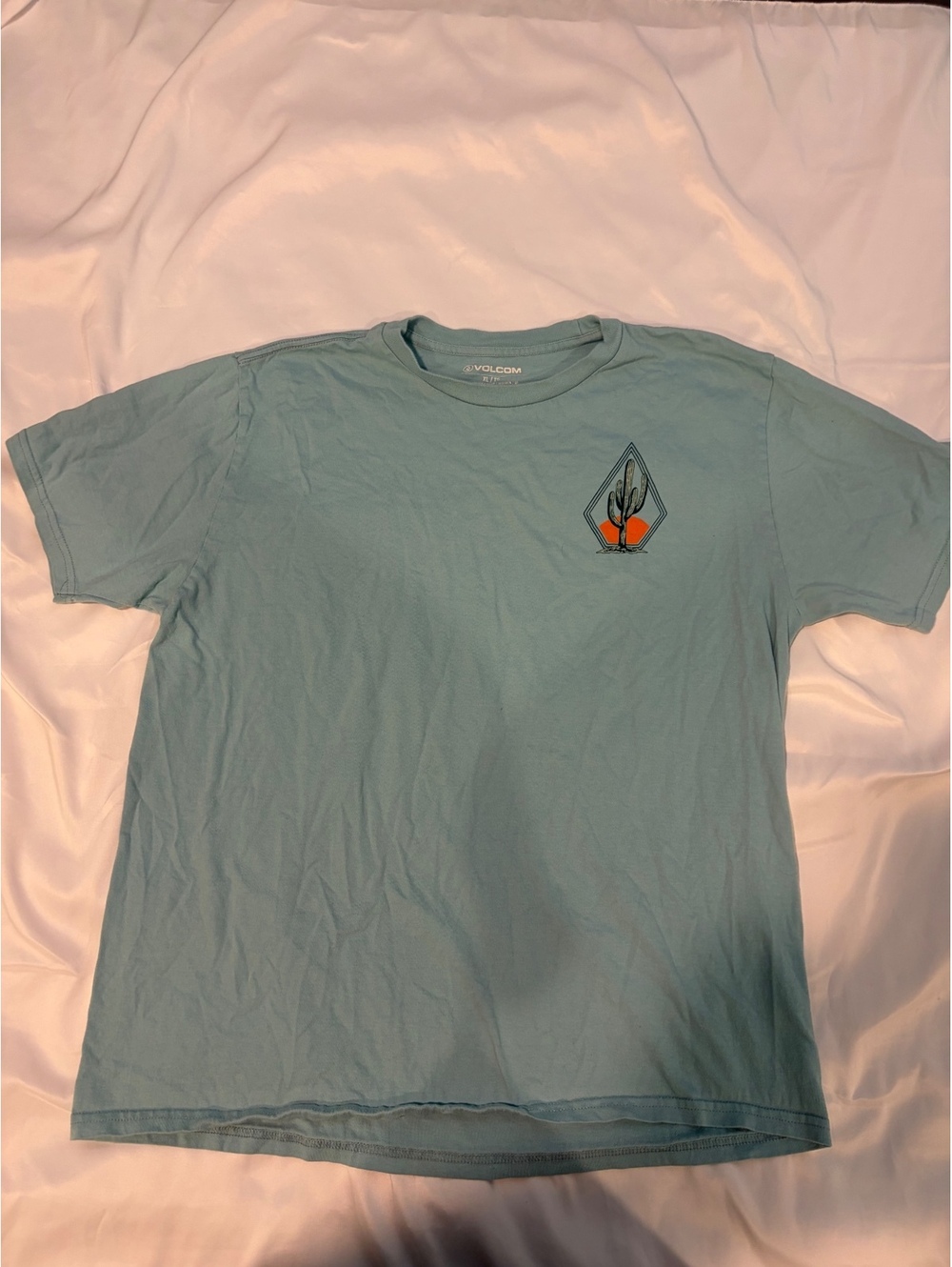 Volcom XL Light Blue Cotton T-Shirt with Cactus Graphic